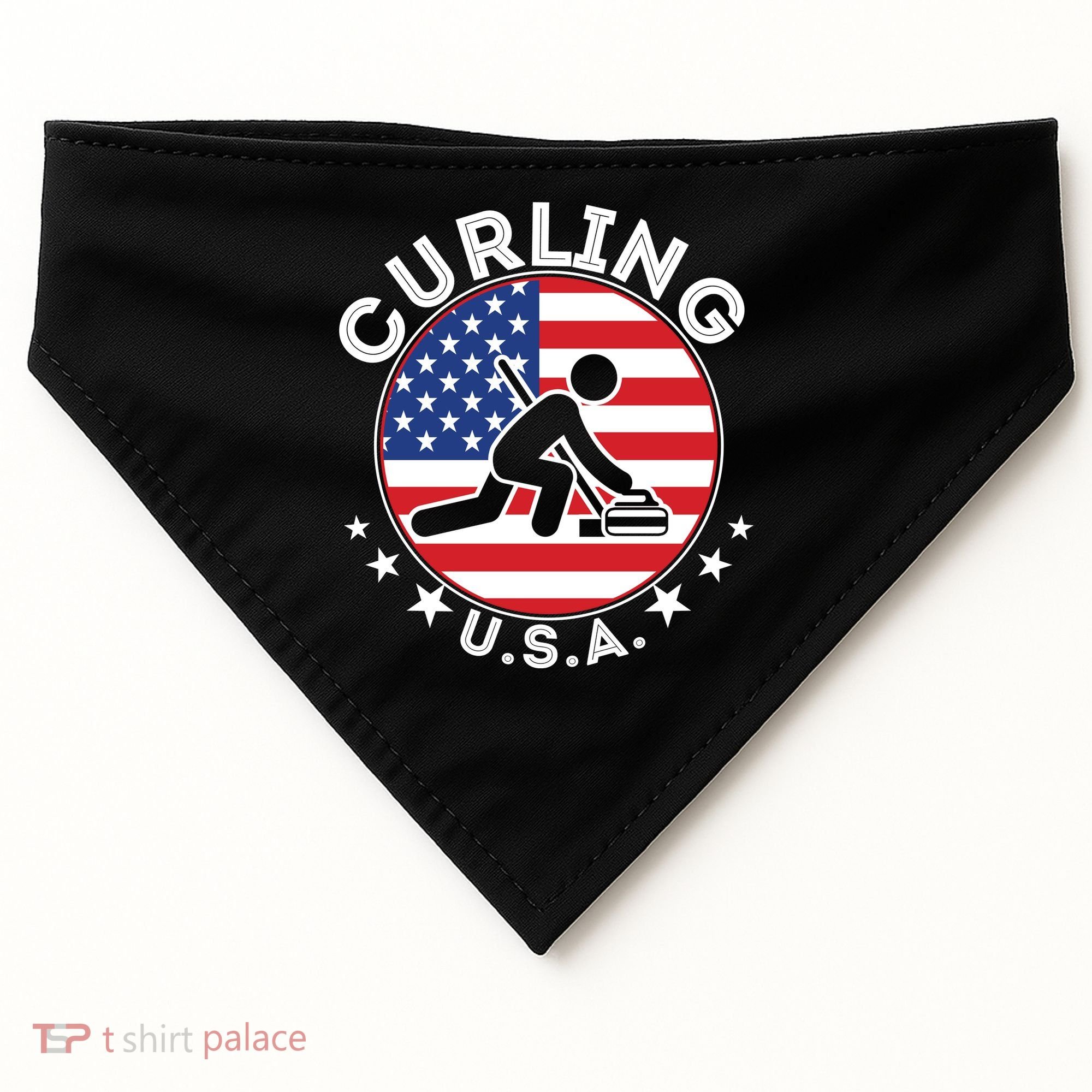 Cool USA Curling Team Flag Emblem Logo USA-Made Doggie Bandana