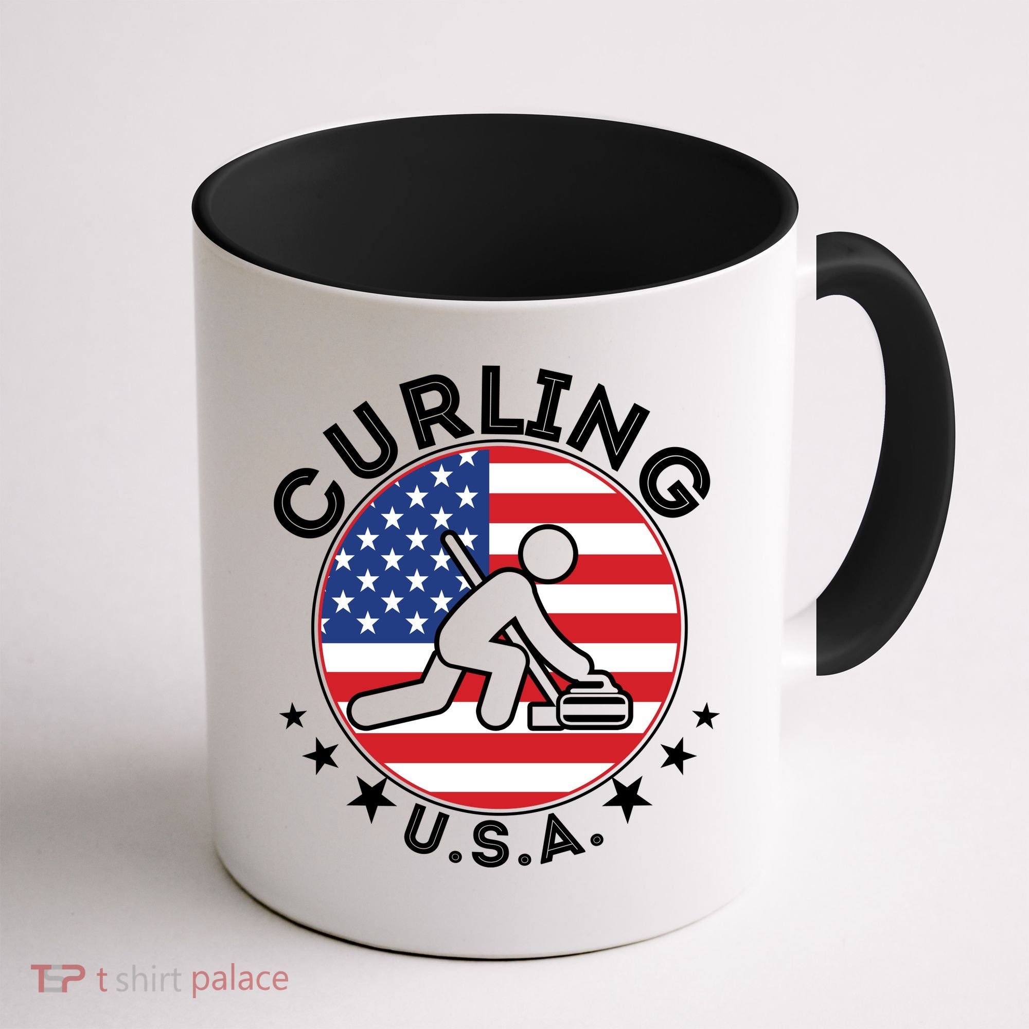 Cool USA Curling Team Flag Emblem Logo Coffee Mug