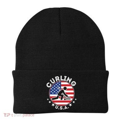 Cool USA Curling Team Flag Emblem Logo Beanie