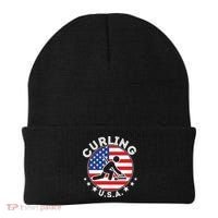 Cool USA Curling Team Flag Emblem Logo Beanie thumb 0