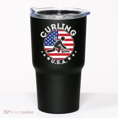 Cool USA Curling Team Flag Emblem Logo Tumbler