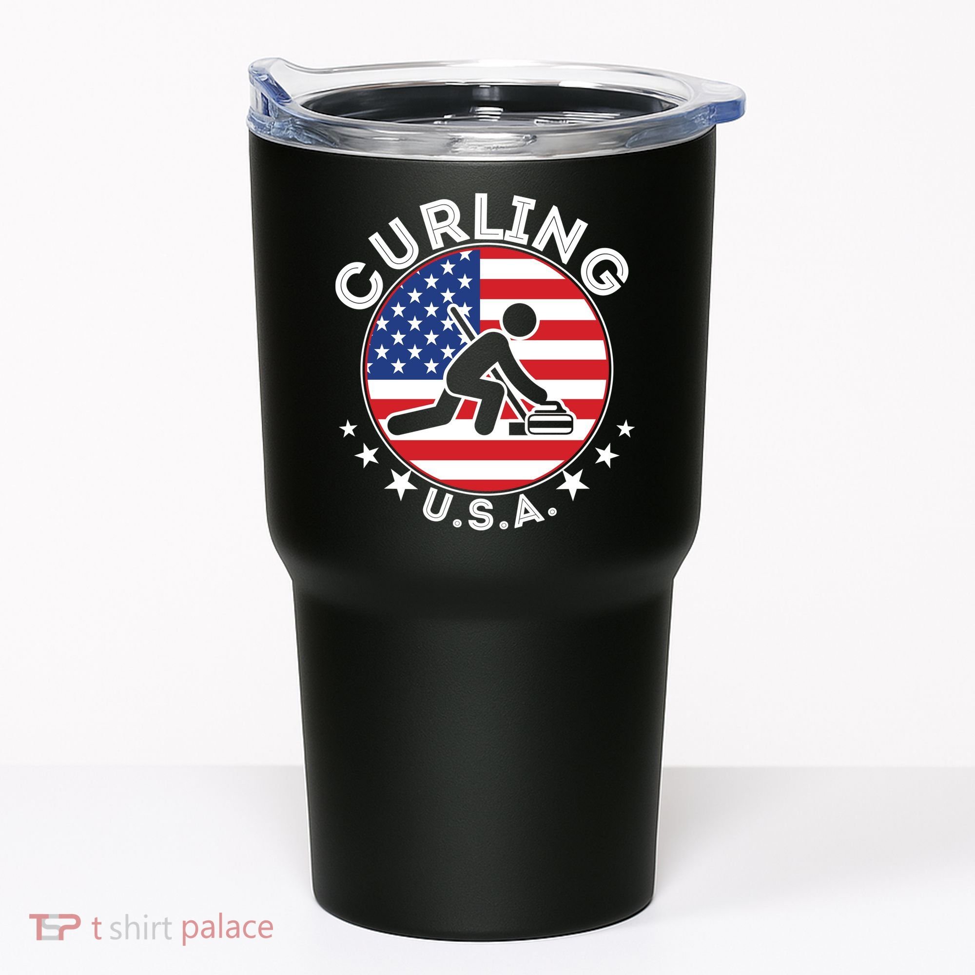 Cool USA Curling Team Flag Emblem Logo Tumbler