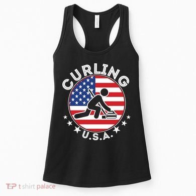 Cool USA Curling Team Flag Emblem Logo Women's Tank Top