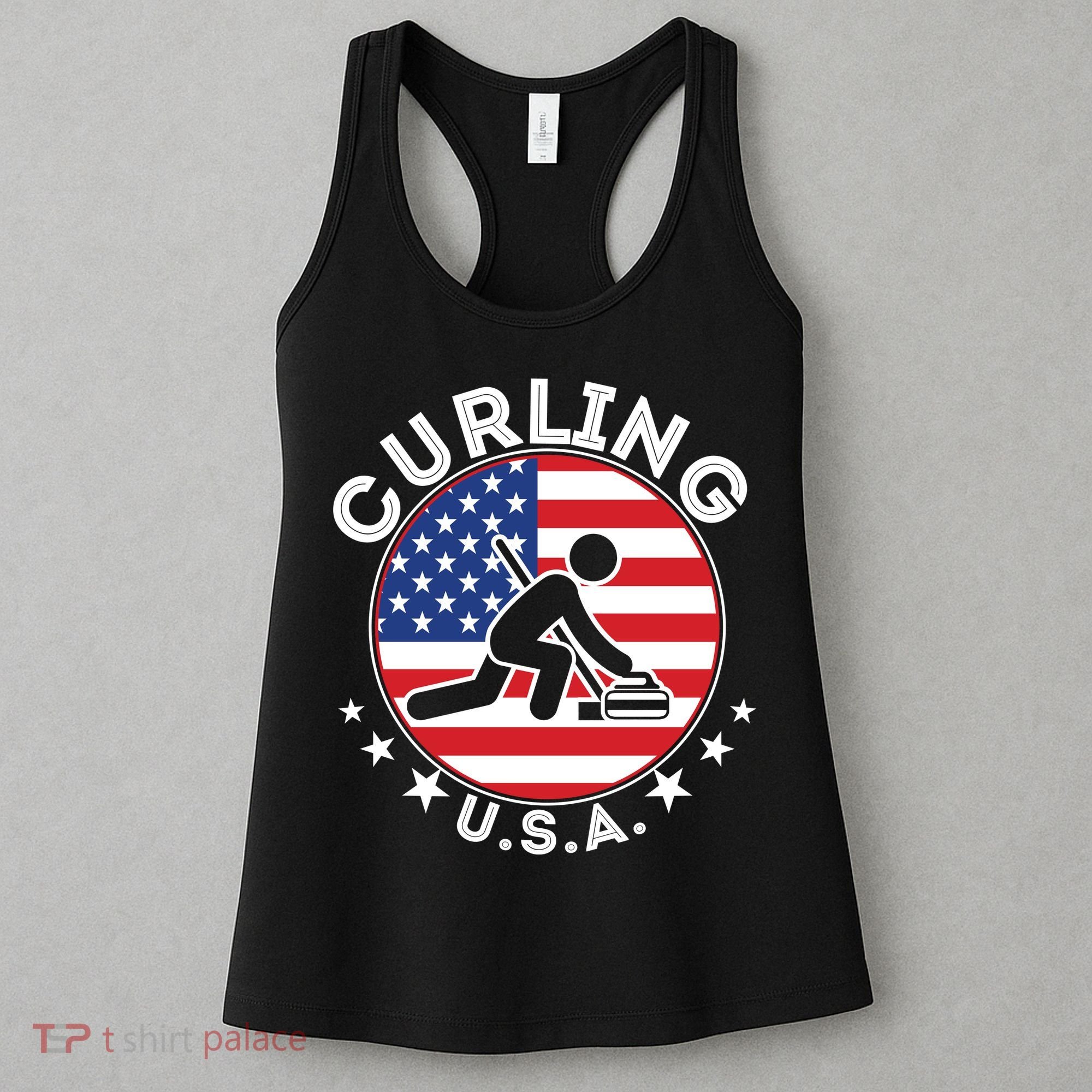 Cool USA Curling Team Flag Emblem Logo Women's Tank Top