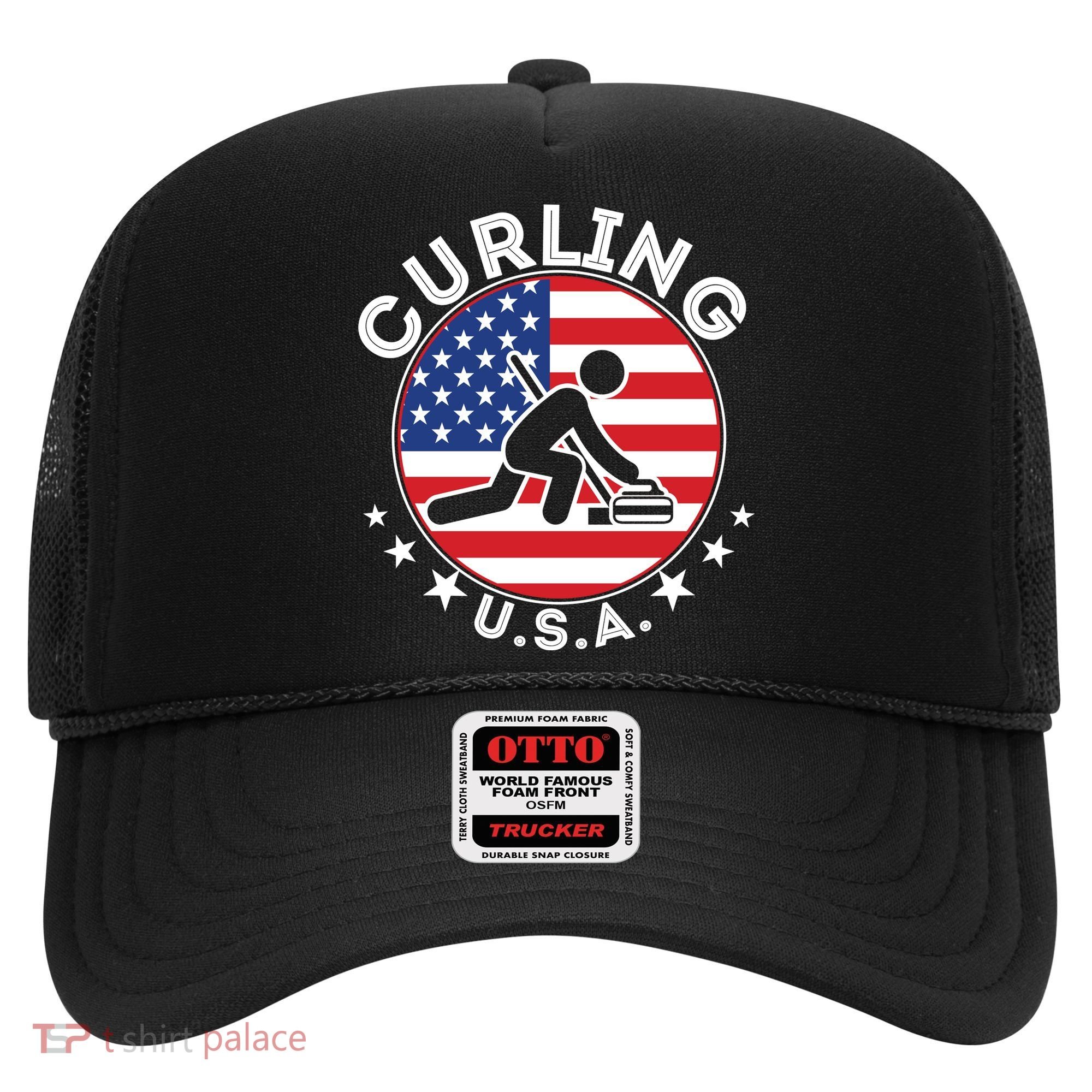 Cool USA Curling Team Flag Emblem Logo Hat