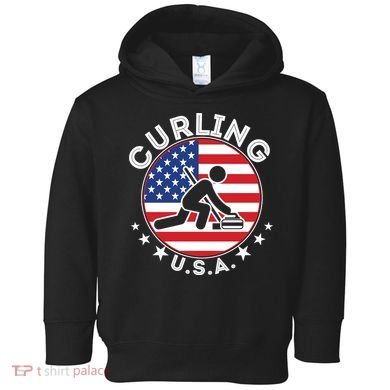 Cool USA Curling Team Flag Emblem Logo Toddler Hoodie