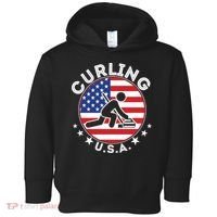 Cool USA Curling Team Flag Emblem Logo Toddler Hoodie thumb 0