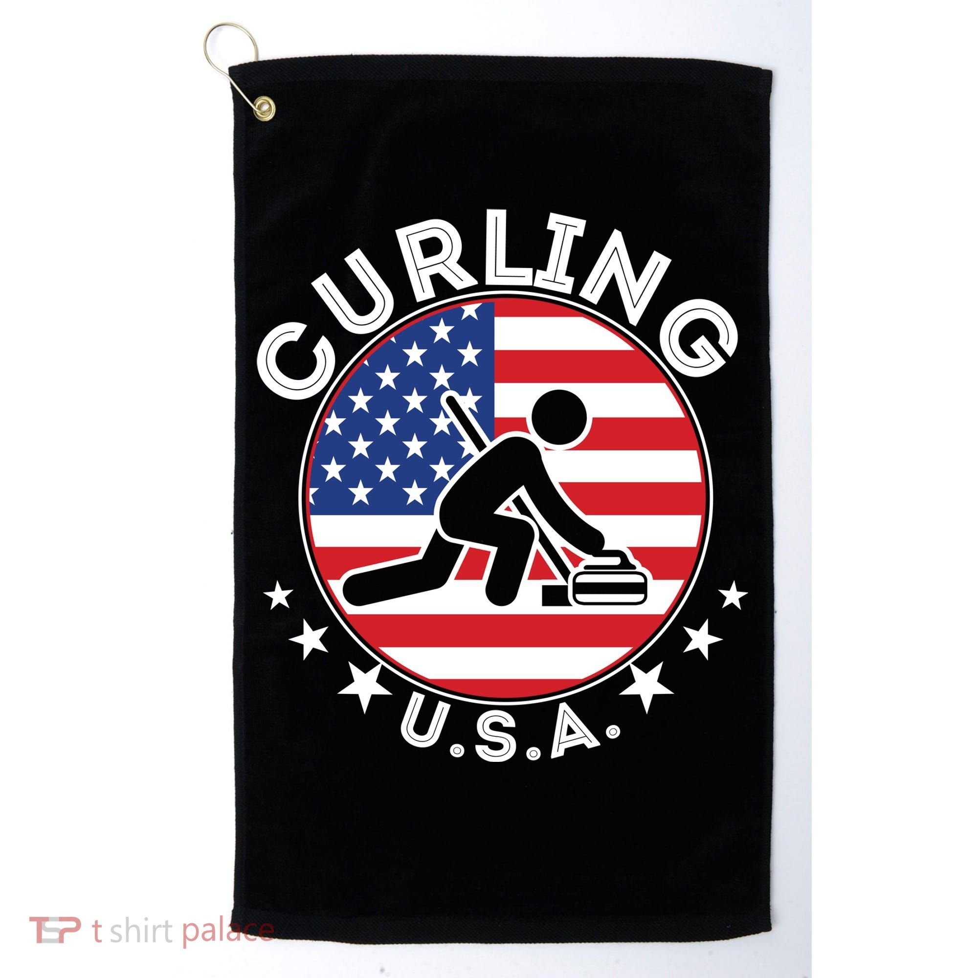 Cool USA Curling Team Flag Emblem Logo Golf Towel
