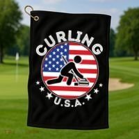 Cool USA Curling Team Flag Emblem Logo Golf Towel thumb 1
