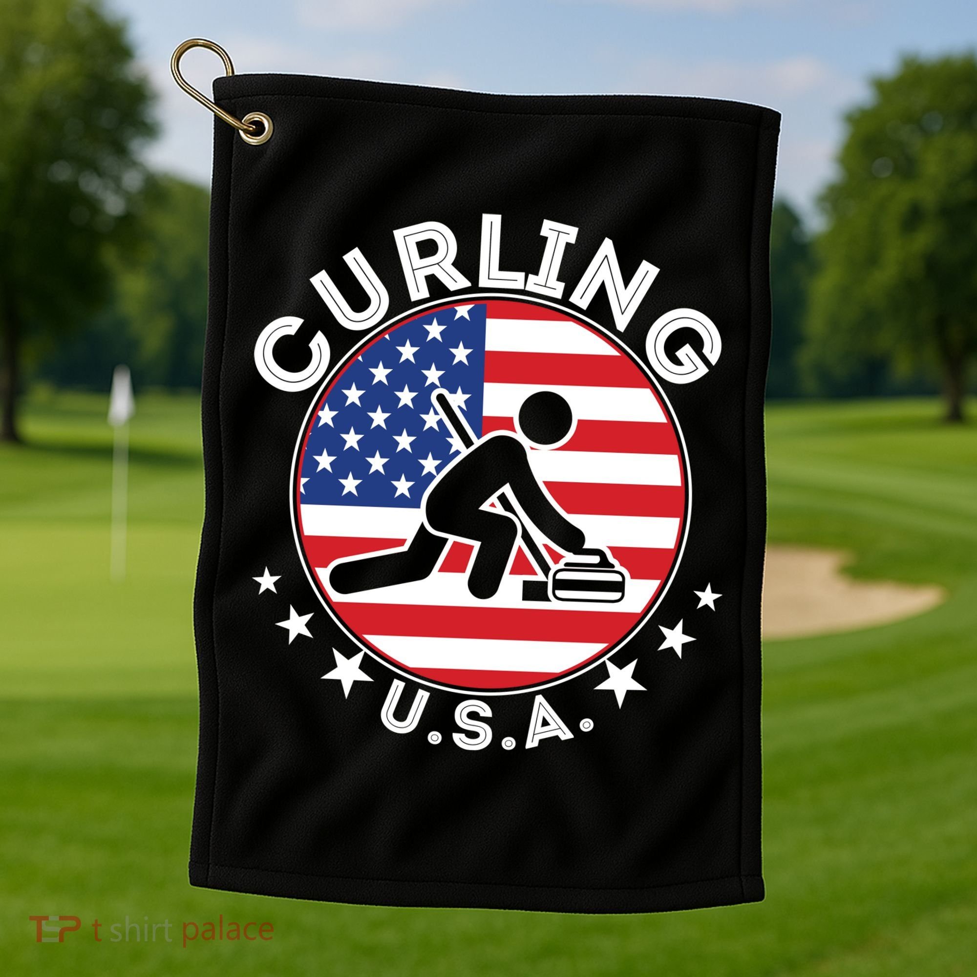 Cool USA Curling Team Flag Emblem Logo Golf Towel