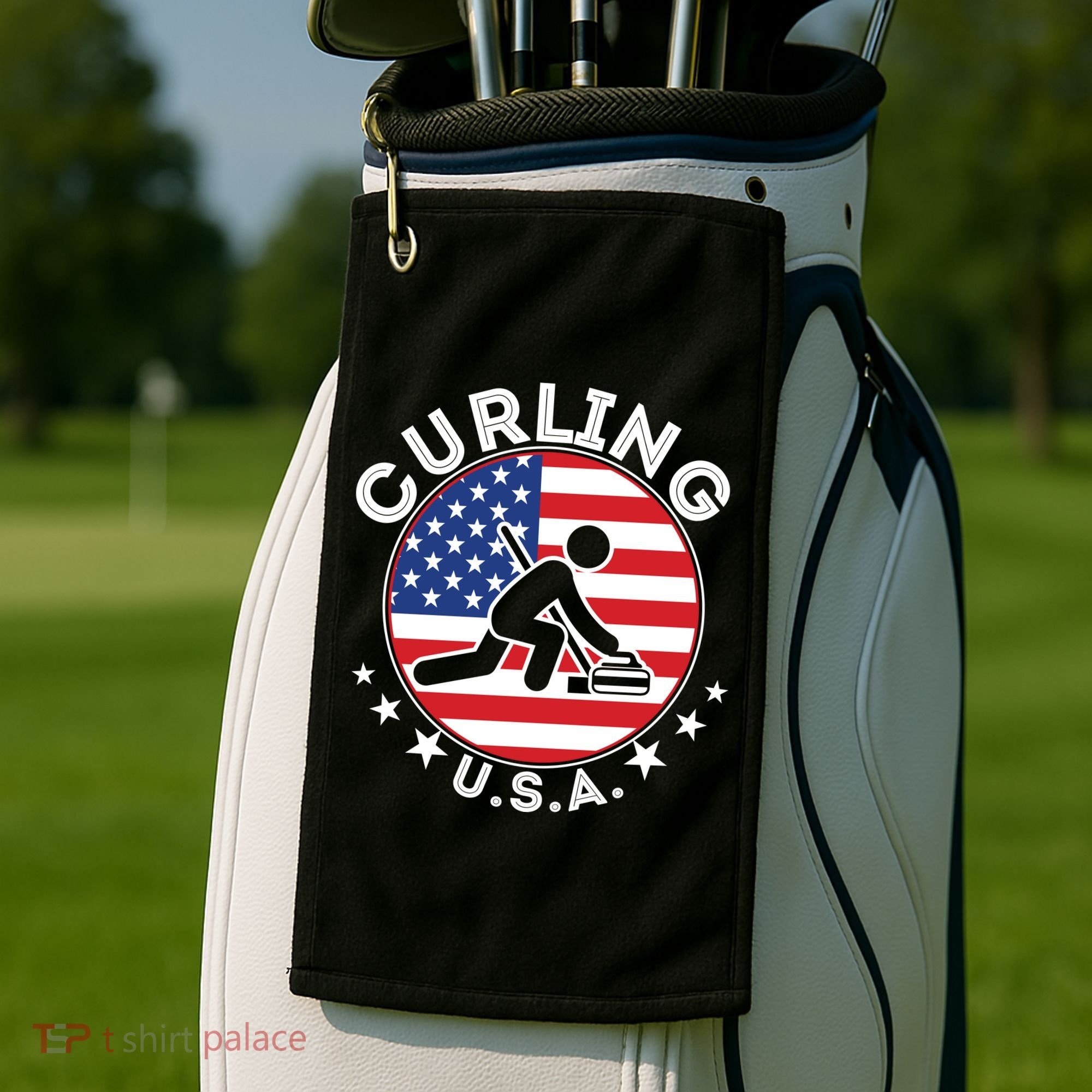 Cool USA Curling Team Flag Emblem Logo Golf Towel