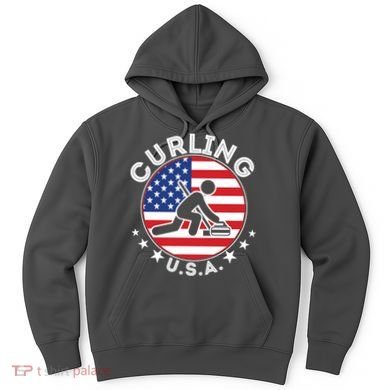Cool USA Curling Team Flag Emblem Logo Hoodie