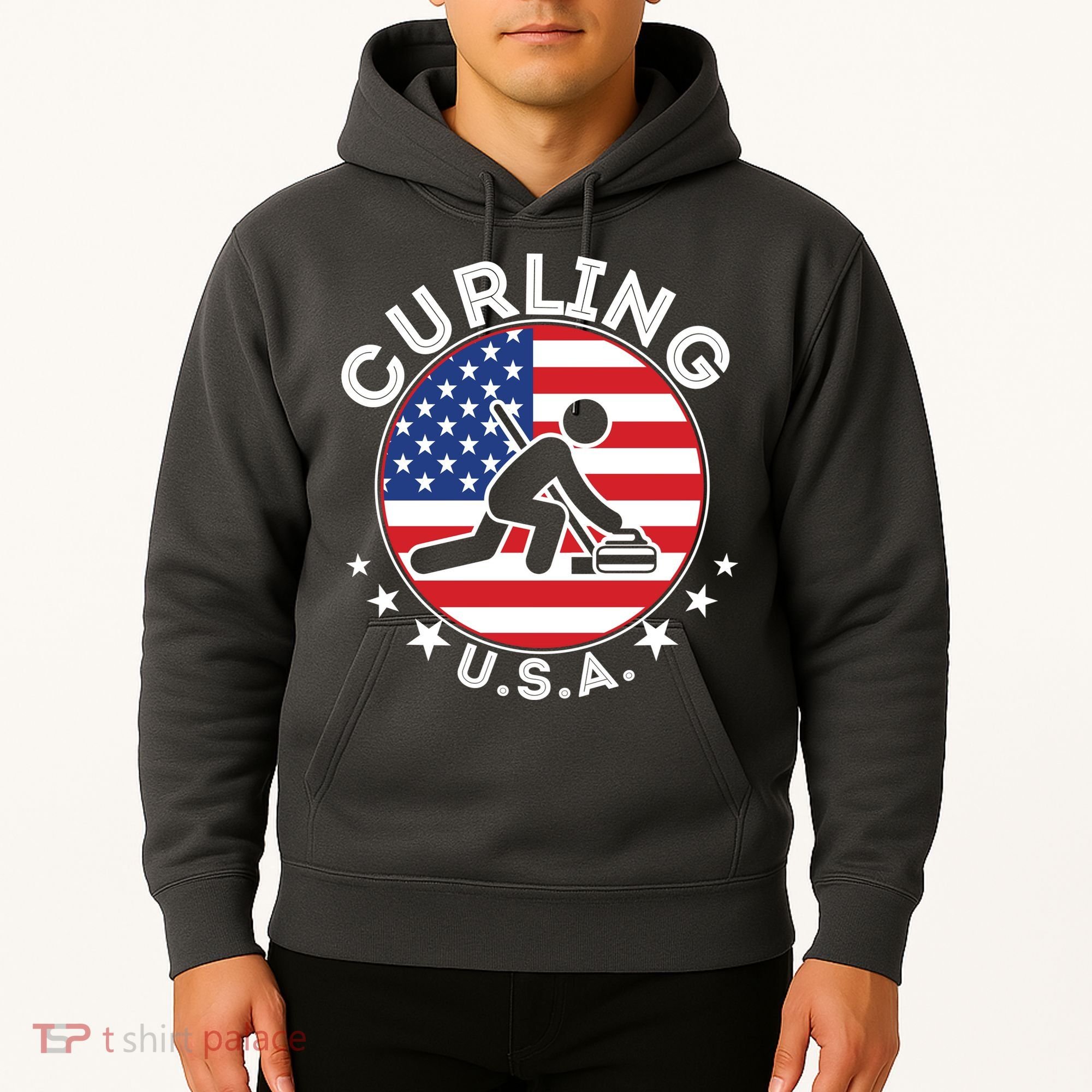 Cool USA Curling Team Flag Emblem Logo Hoodie