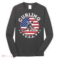 Cool USA Curling Team Flag Emblem Logo Long Sleeve Shirt thumb 0