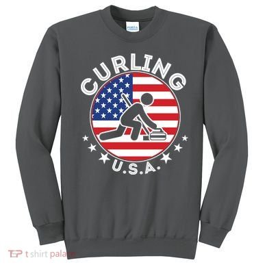 Cool USA Curling Team Flag Emblem Logo Sweatshirt