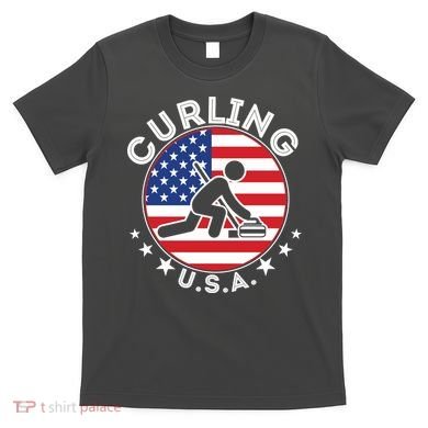 Cool USA Curling Team Flag Emblem Logo T-Shirt