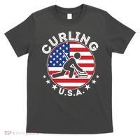 Cool USA Curling Team Flag Emblem Logo T-Shirt thumb 0