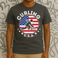 Cool USA Curling Team Flag Emblem Logo T-Shirt thumb 3