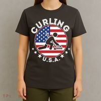 Cool USA Curling Team Flag Emblem Logo T-Shirt thumb 4