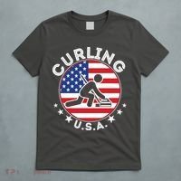 Cool USA Curling Team Flag Emblem Logo T-Shirt thumb 5