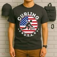 Cool USA Curling Team Flag Emblem Logo T-Shirt thumb 6