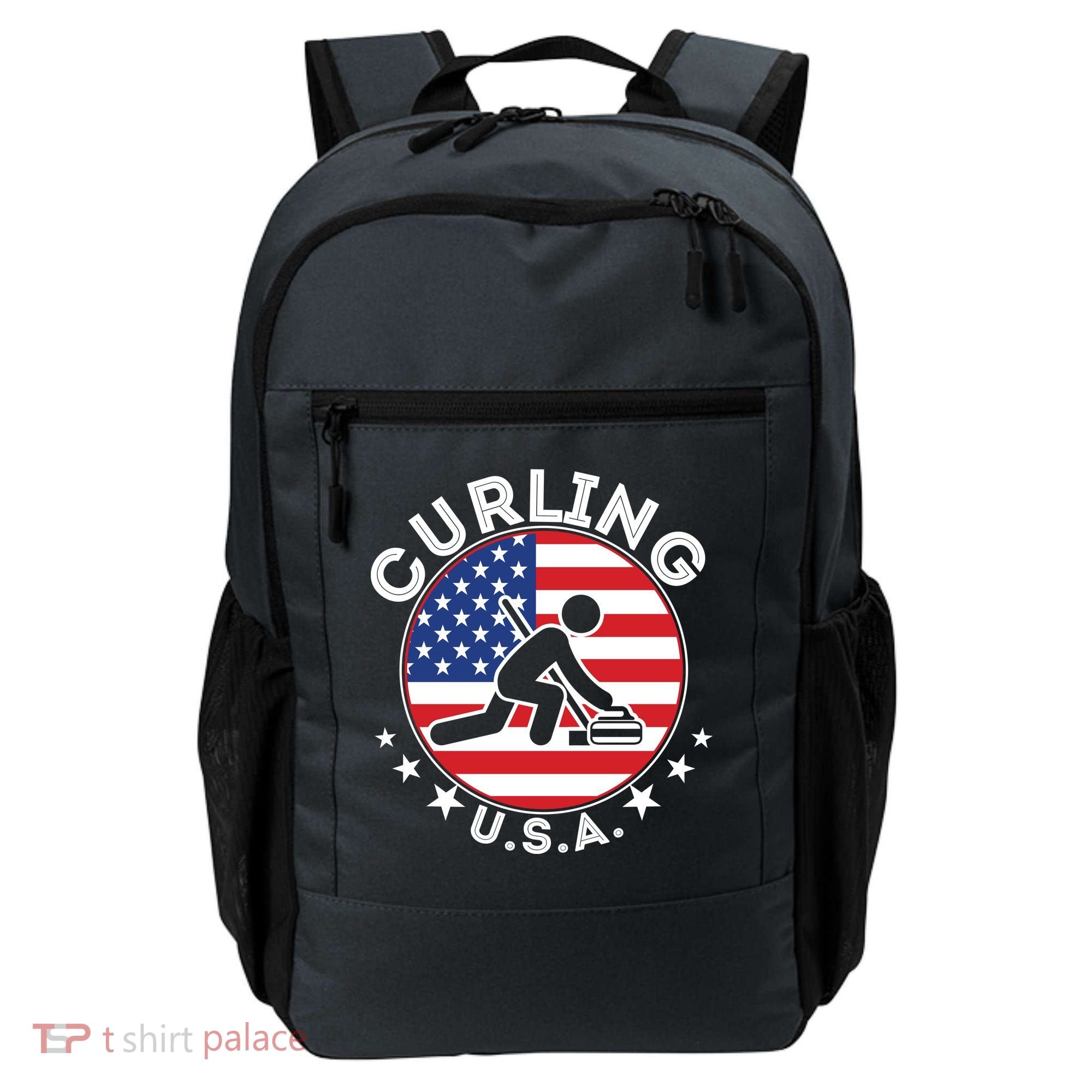 Cool USA Curling Team Flag Emblem Logo Backpack