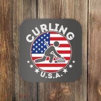 Cool USA Curling Team Flag Emblem Logo Coaster thumb 0