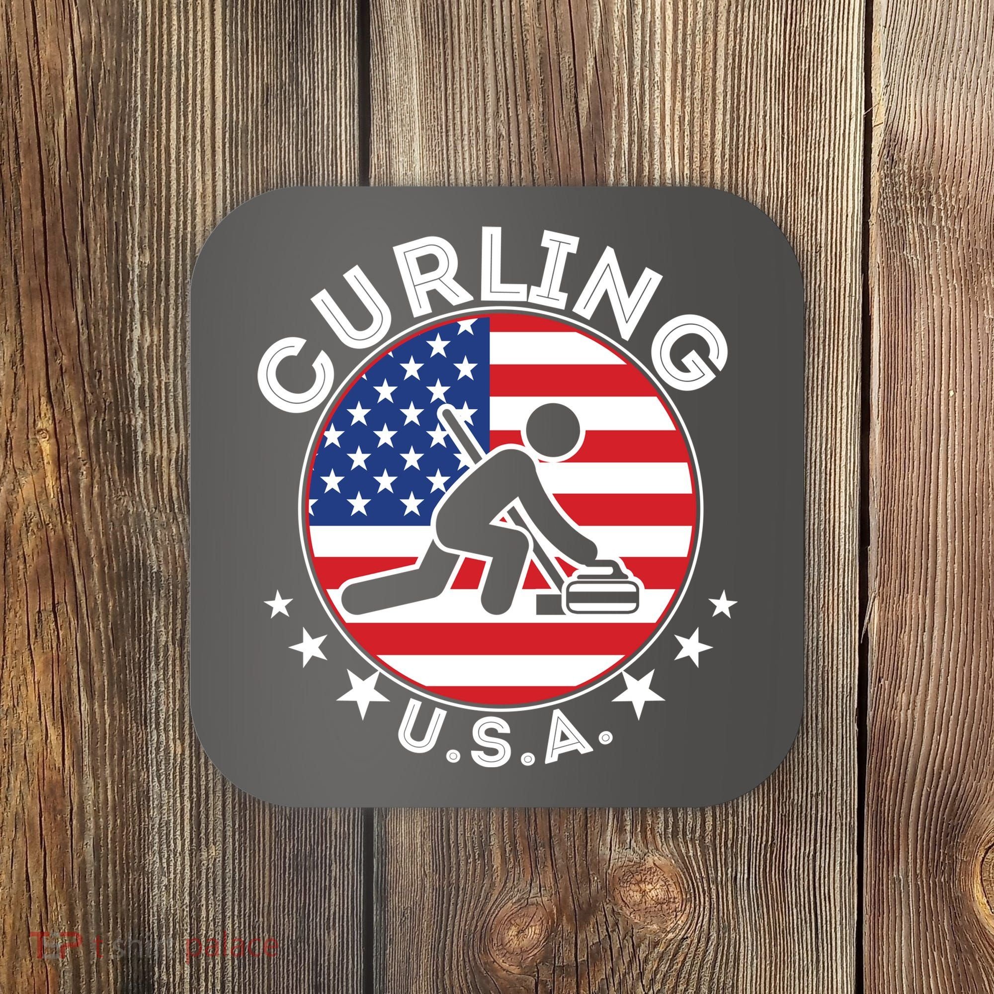 Cool USA Curling Team Flag Emblem Logo Coaster