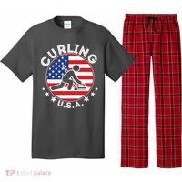 Cool USA Curling Team Flag Emblem Logo Pajama Set thumb 0