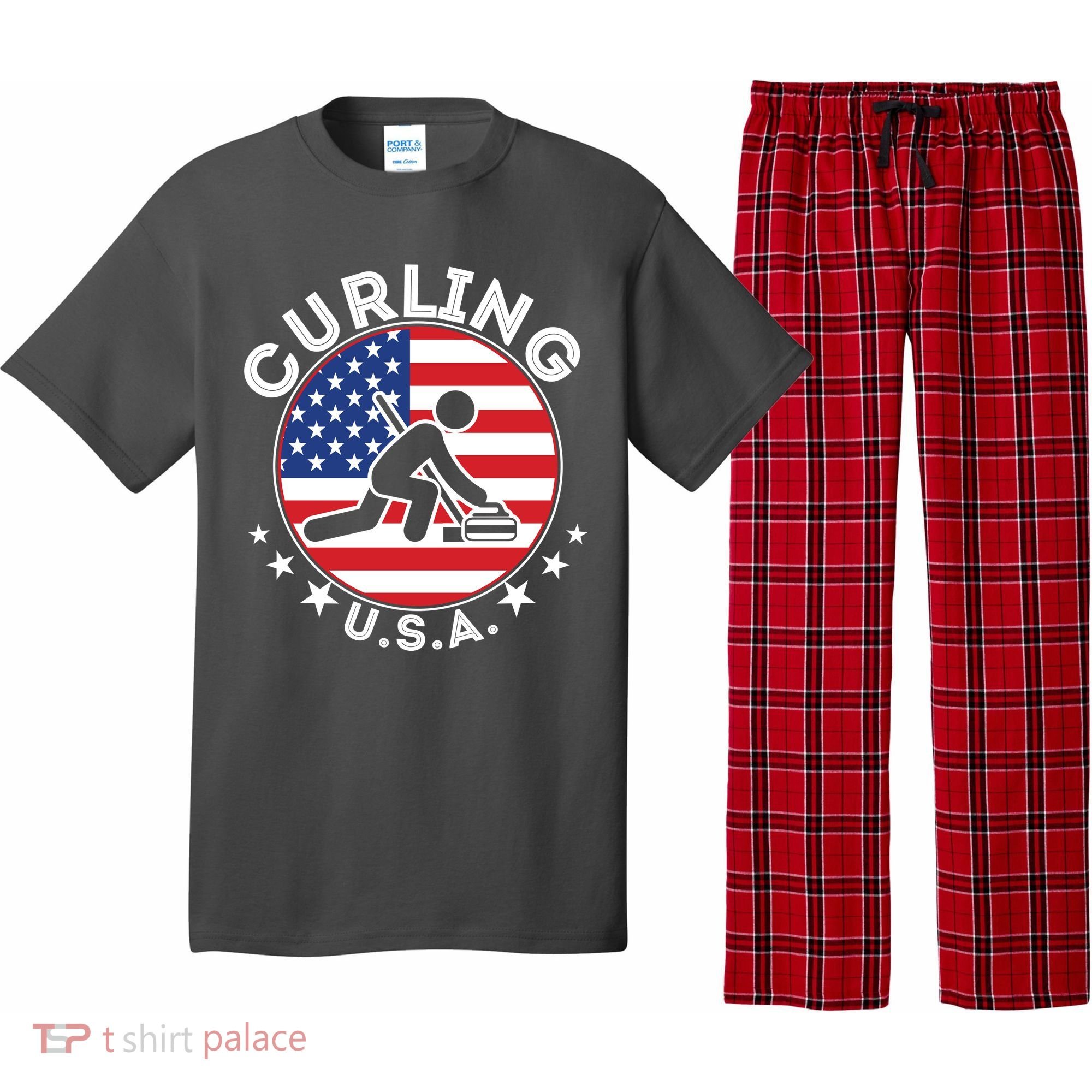 Cool USA Curling Team Flag Emblem Logo Pajama Set