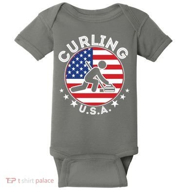 Cool USA Curling Team Flag Emblem Logo Baby Bodysuit