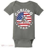 Cool USA Curling Team Flag Emblem Logo Baby Bodysuit thumb 0