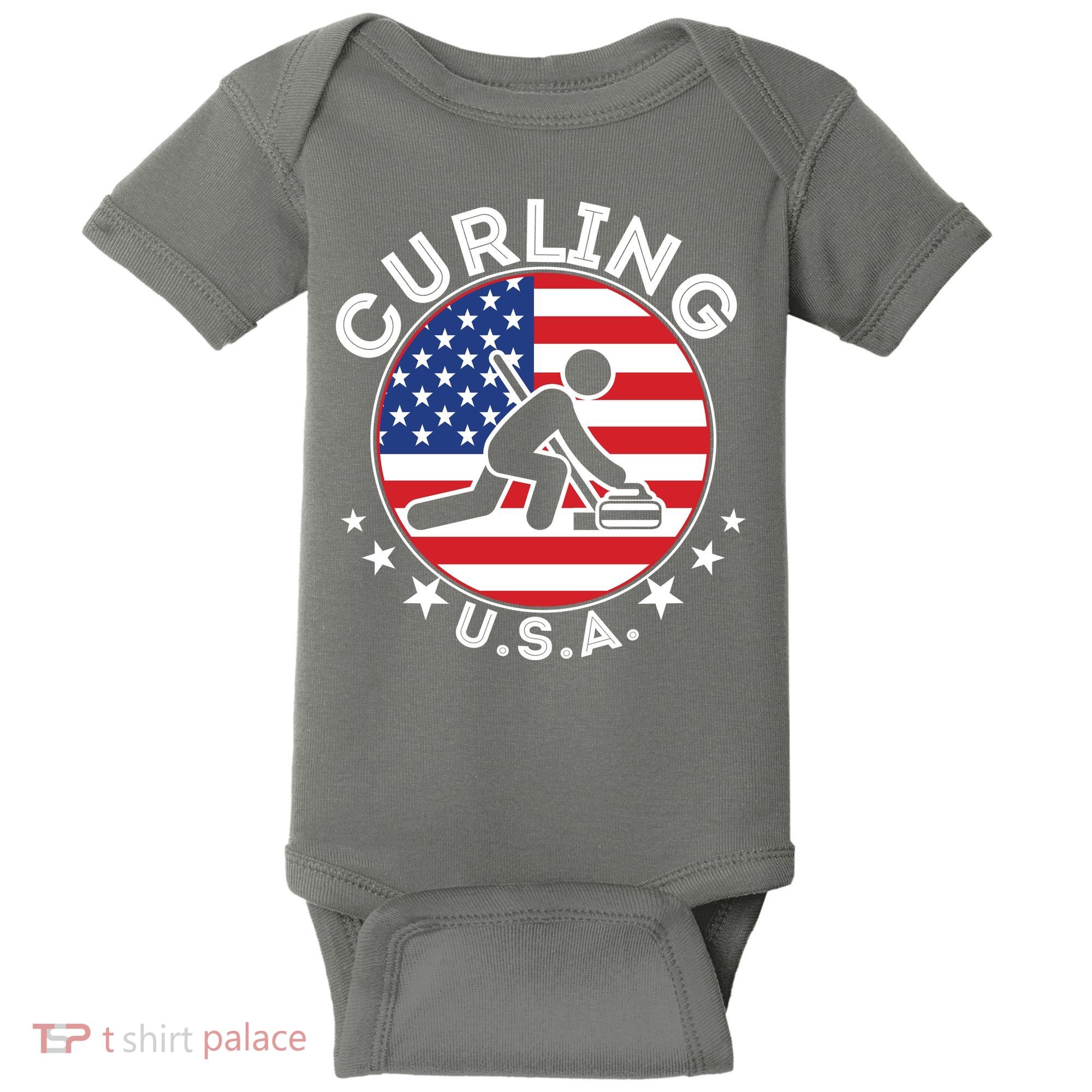 Cool USA Curling Team Flag Emblem Logo Baby Bodysuit