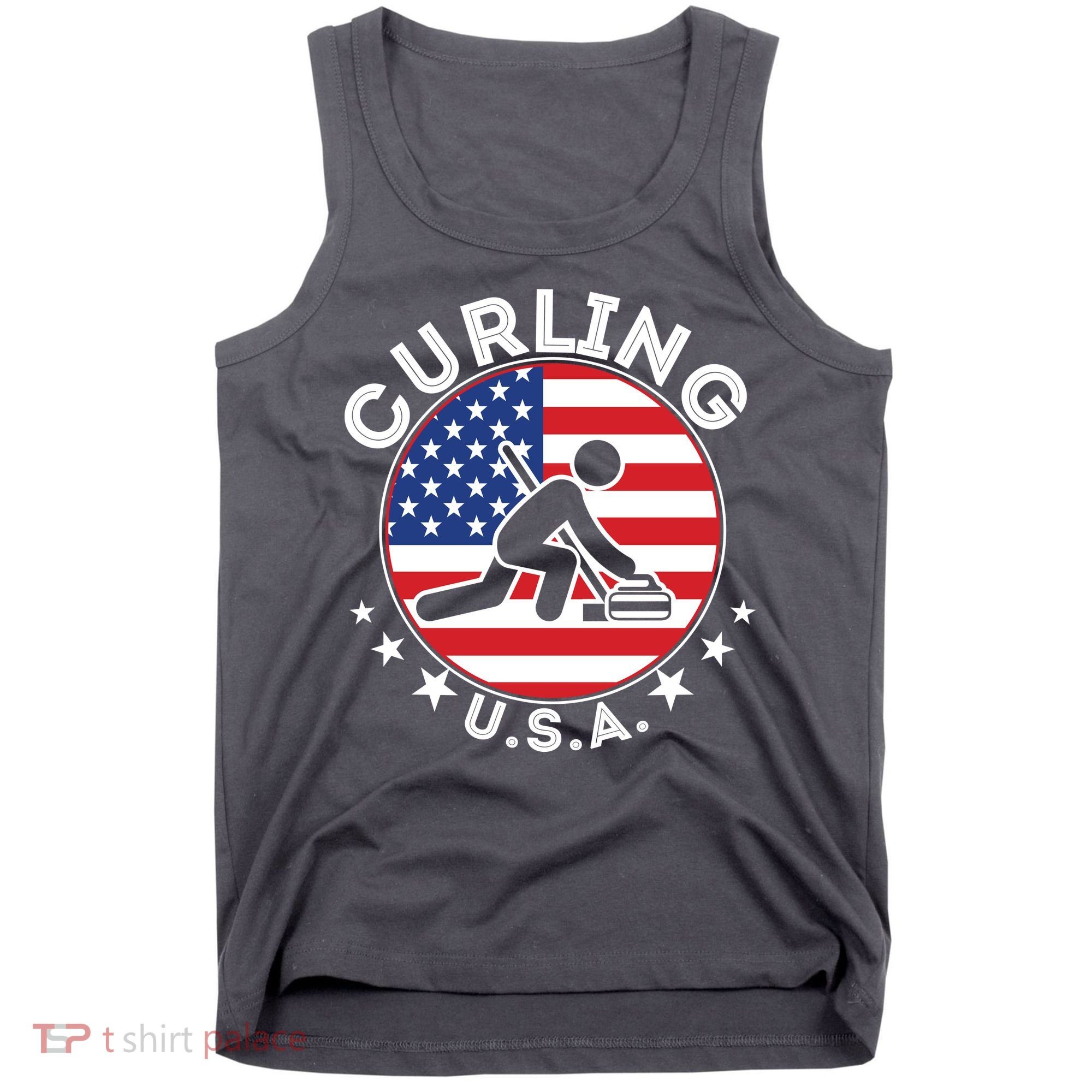 Cool USA Curling Team Flag Emblem Logo Tank Top