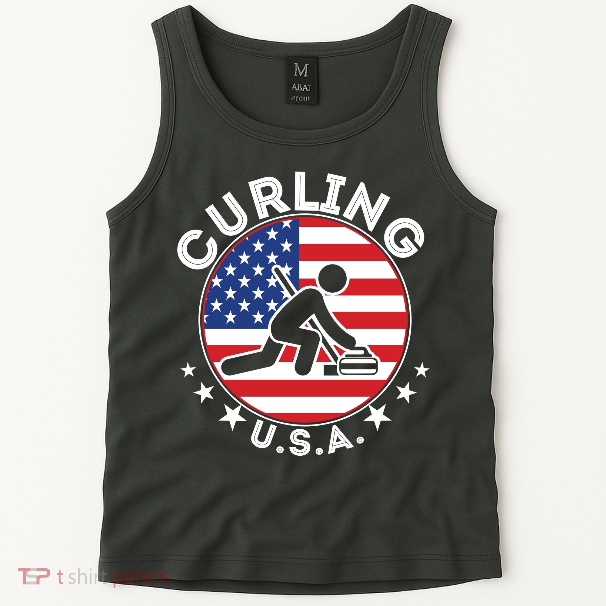 Cool USA Curling Team Flag Emblem Logo Tank Top
