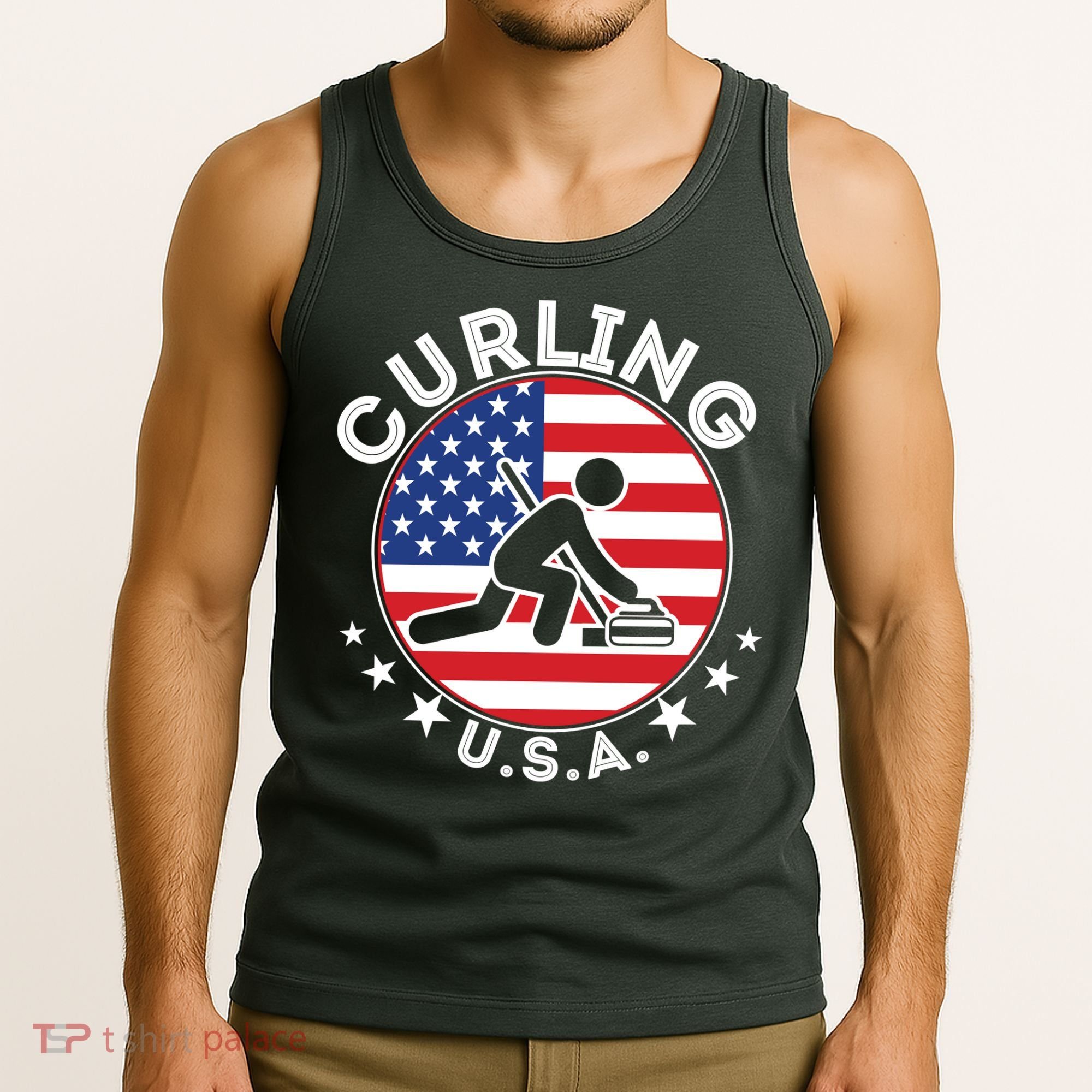 Cool USA Curling Team Flag Emblem Logo Tank Top