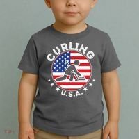 Cool USA Curling Team Flag Emblem Logo Toddler T-Shirt thumb 2