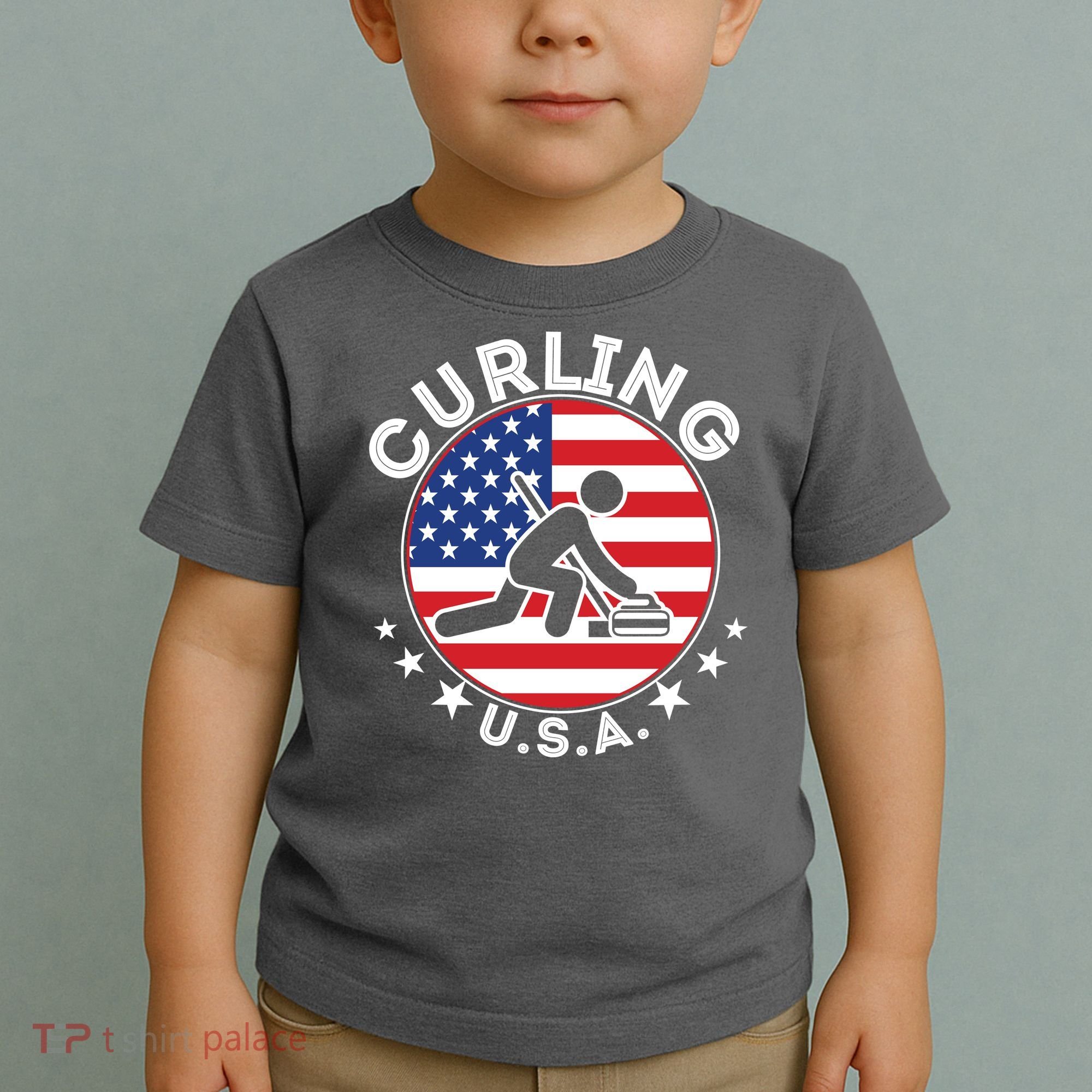Cool USA Curling Team Flag Emblem Logo Toddler T-Shirt