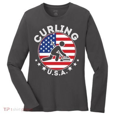 Cool USA Curling Team Flag Emblem Logo Women's Long Sleeve Shirt