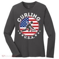 Cool USA Curling Team Flag Emblem Logo Women's Long Sleeve Shirt thumb 0