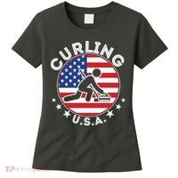Cool USA Curling Team Flag Emblem Logo Women's T-Shirt thumb 0