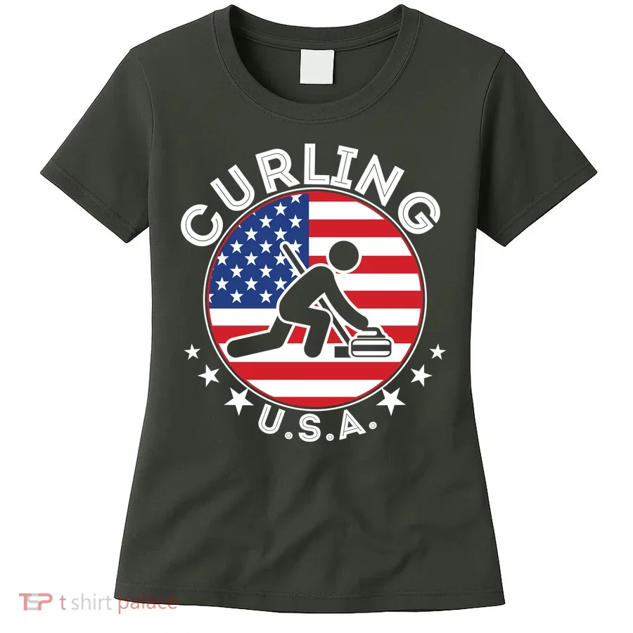 Cool USA Curling Team Flag Emblem Logo Women's T-Shirt