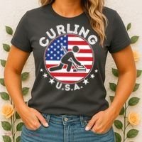 Cool USA Curling Team Flag Emblem Logo Women's T-Shirt thumb 2