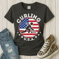 Cool USA Curling Team Flag Emblem Logo Women's T-Shirt thumb 3