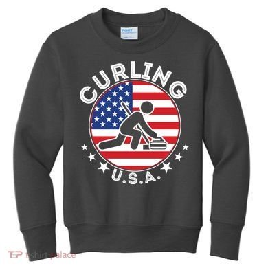 Cool USA Curling Team Flag Emblem Logo Kids Sweatshirt