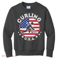 Cool USA Curling Team Flag Emblem Logo Kids Sweatshirt thumb 0