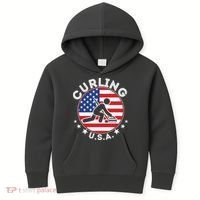 Cool USA Curling Team Flag Emblem Logo Kids Hoodie thumb 0