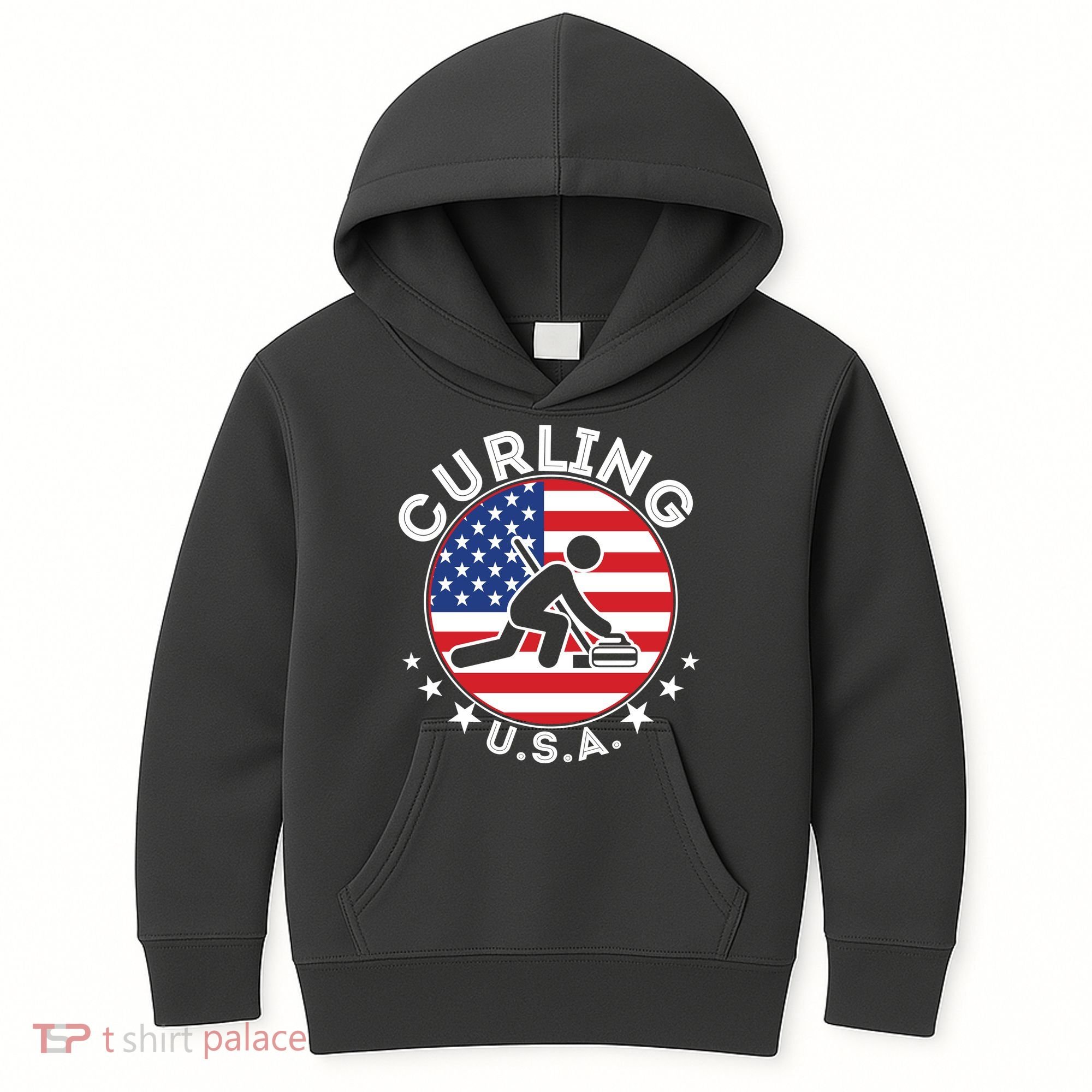 Cool USA Curling Team Flag Emblem Logo Kids Hoodie