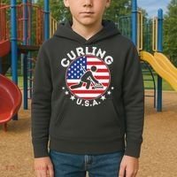 Cool USA Curling Team Flag Emblem Logo Kids Hoodie thumb 2