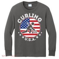 Cool USA Curling Team Flag Emblem Logo Kids Long Sleeve Shirt thumb 0